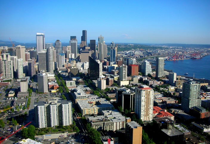 Seattle downtown skyline seen from Space Needle